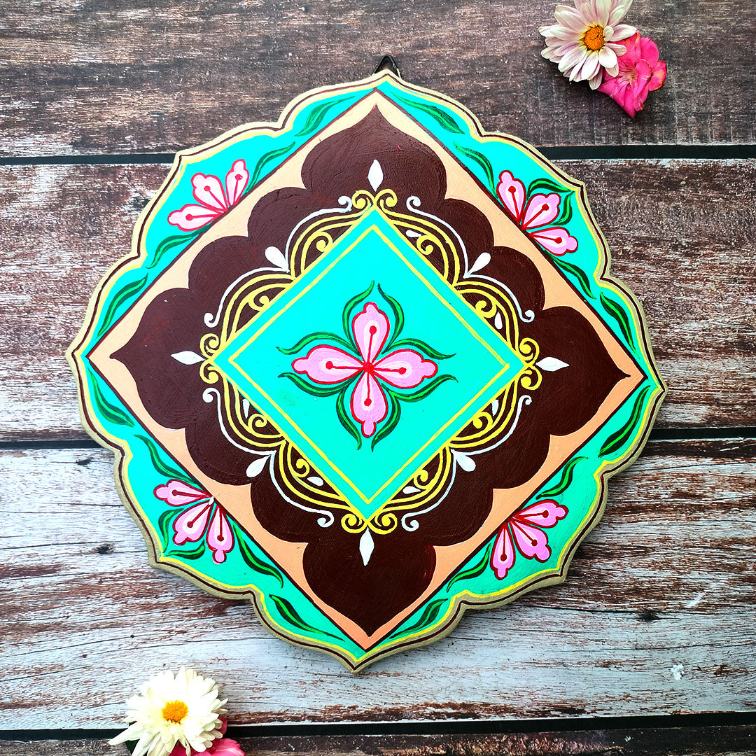 Hand-Painted Engineered Wood Wall Plate Set – Lotus Petal Design (Set of 2)
