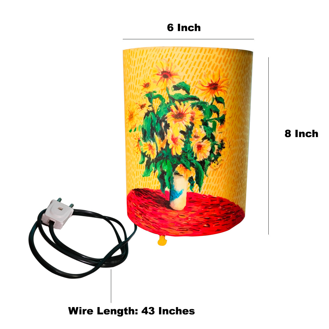 Craftooba bouquet of sunflowers hand painted round lamp | Hand Painted Table Lamp Shade | For Bedroom | Home | Living Room | Bedside | Home Decor Items & Gift