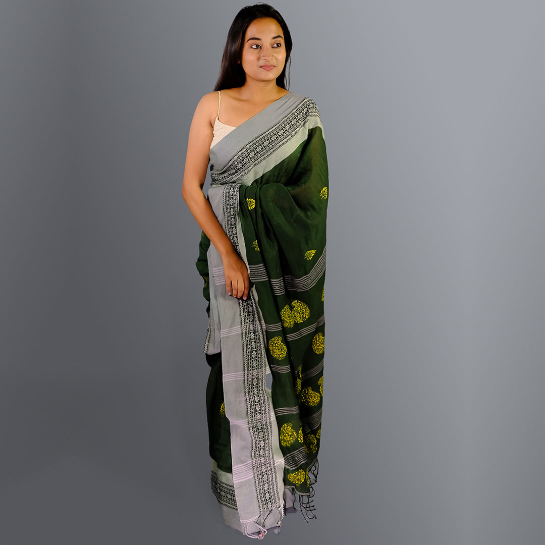 Craftooba Kantha Embroidery Stitch Santipuri Saree | Ethnic Wear | Sarees for women | Women Wear | Hand Embroidered Saree | Kantha Stitch | Saree | Cotton saree | Pure hand stitch needle work saree