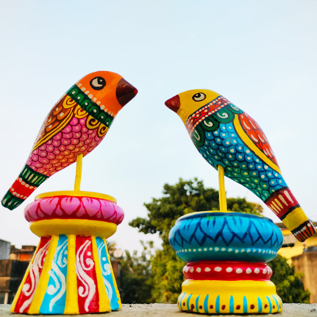 Craftooba handpainted wooden bird showpiece set-of-2 | wooden birds | showpiece | handpainted | table top | home decor |