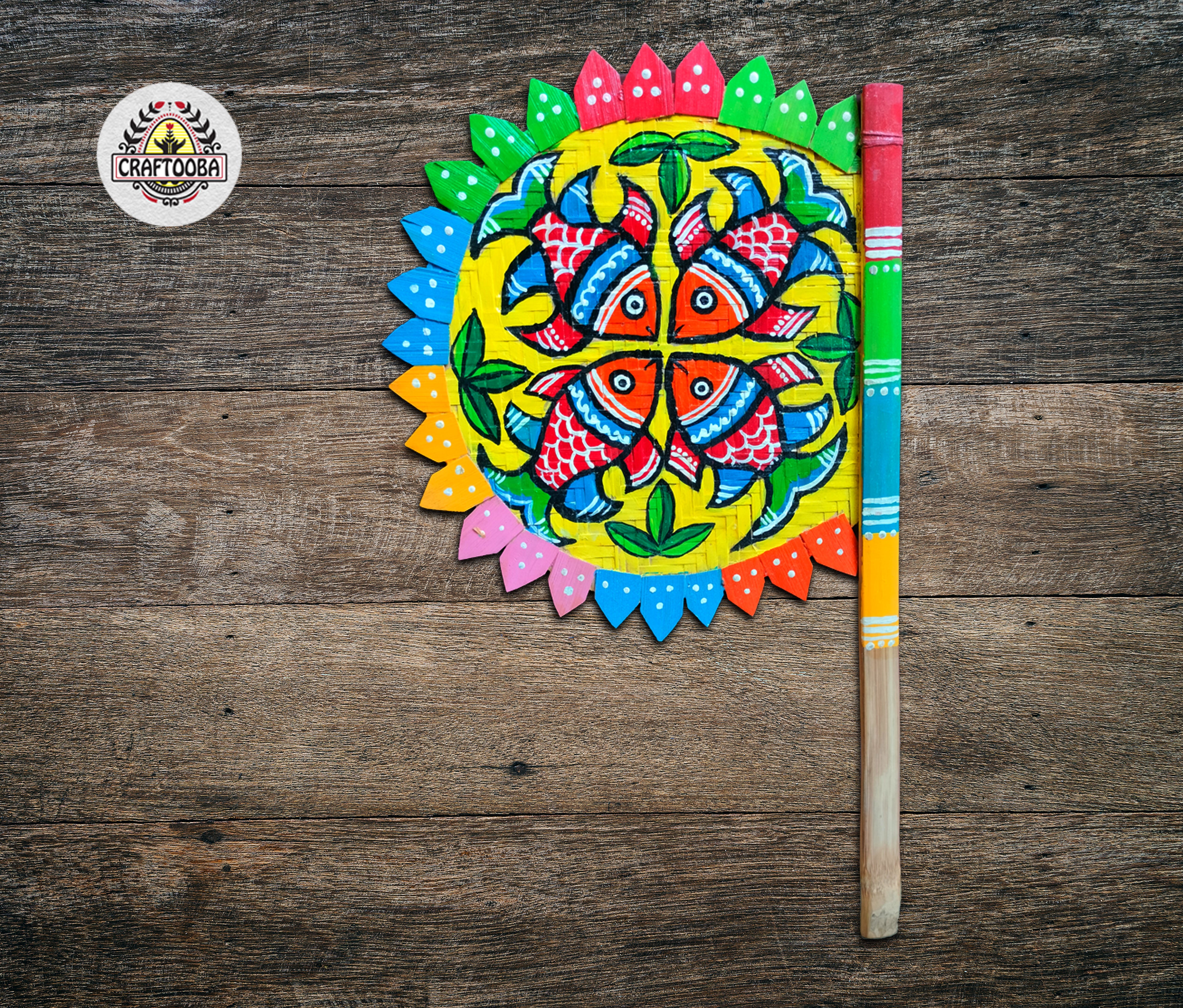 Cane handpainted hatpakha hand fan art – 8.5 inches | Cane handpainted hatpakha hand fan decor