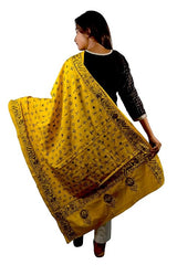 Craftooba Yellow Color Embroidered Dupatta With Motifs | Embroidered Dupatta | Katha Stich Dupatta |