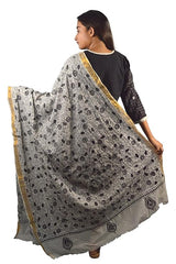 Craftooba White Color Katha Stitch Embroidered Dupatta With Black Floral Motifs | Embroidered Dupatta | Katha Stich Dupatta |