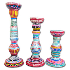 Wooden Hand Painted Decorative Candle Stand - Set of 3 | cnadle | Candle Stand | Diwali Gift | Decor |