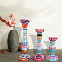 Wooden Hand Painted Decorative Candle Stand - Set of 3 | cnadle | Candle Stand | Diwali Gift | Decor |