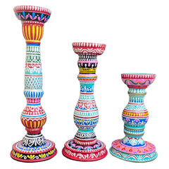 Wooden Hand Painted Decorative Candle Stand - Set of 3 | cnadle | Candle Stand | Diwali Gift | Decor |