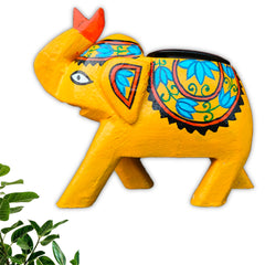 Wooden hand carved and hand painted elephant candle stand yellow, green, pink and blue combo of 4 | Candle stand | Decor |