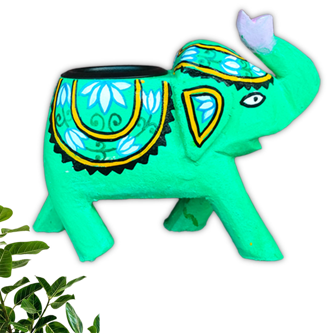 Wooden hand carved and hand painted elephant candle stand yellow and green combo of 2 | Candle stand | Decor |