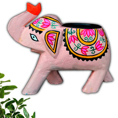 Wooden hand carved and hand painted elephant candle stand blue and pink combo of 2 | Candle stand | Decor |