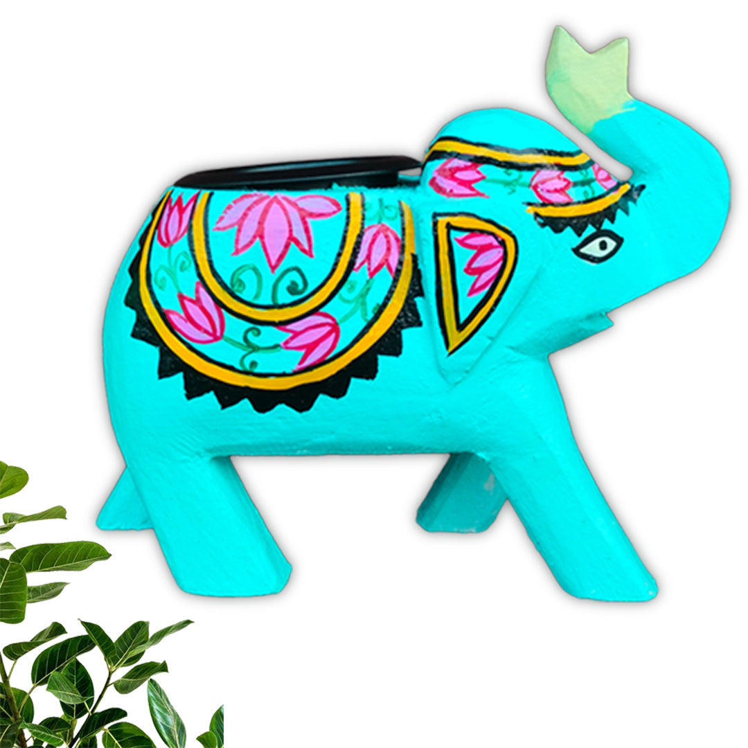 Wooden hand carved and hand painted elephant candle stand blue and pink combo of 2 | Candle stand | Decor |