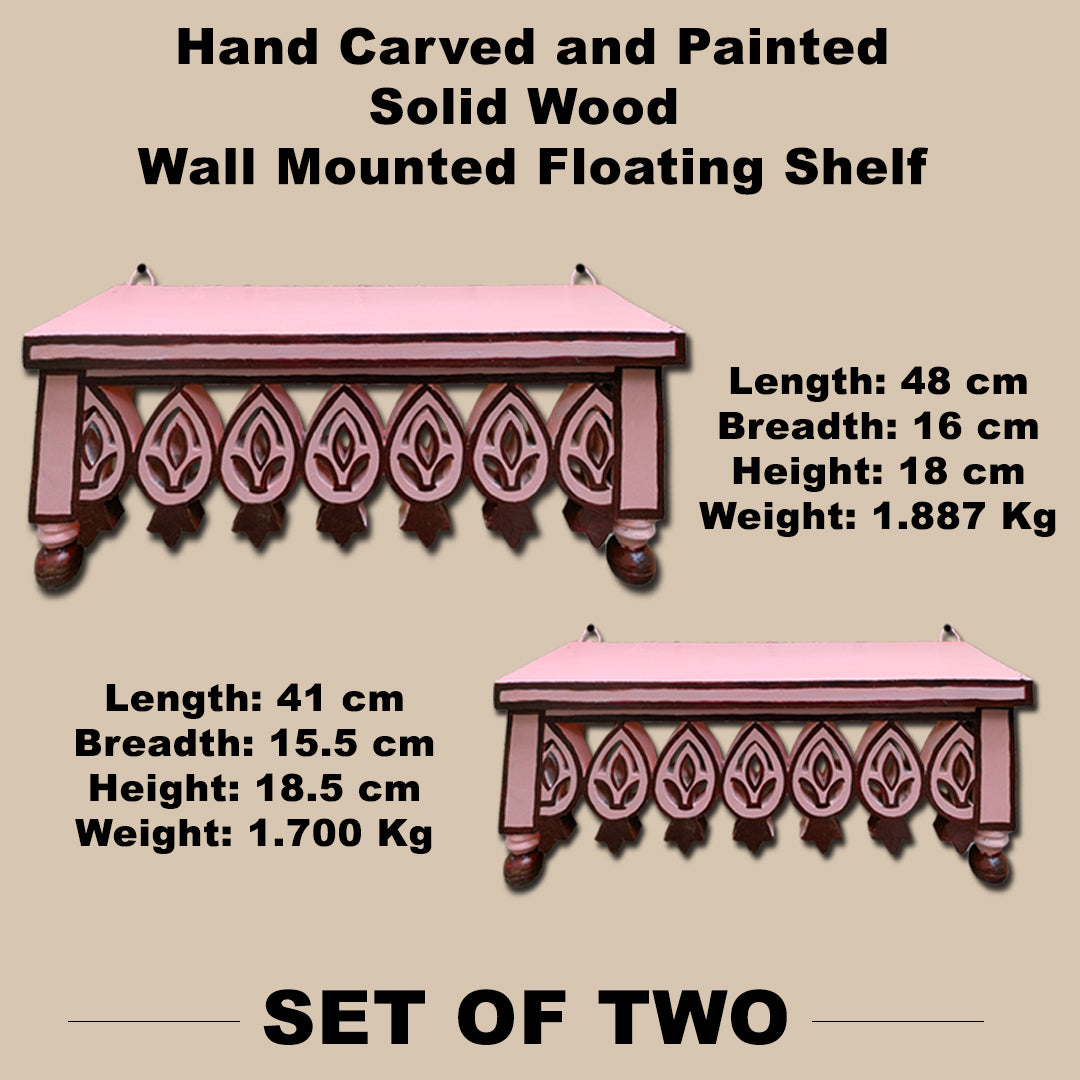 Craftooba Hand Carved and Painted Solid Wood  Wall Mounted Floating Shelf Wooden Wall Brackets Shelves Set