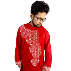 Craftooba Hand Painted Cotton Red Colour Punjabi for Men | Punjabi | Ethnic Wear | Clothing | Kurta | Kurta for Men