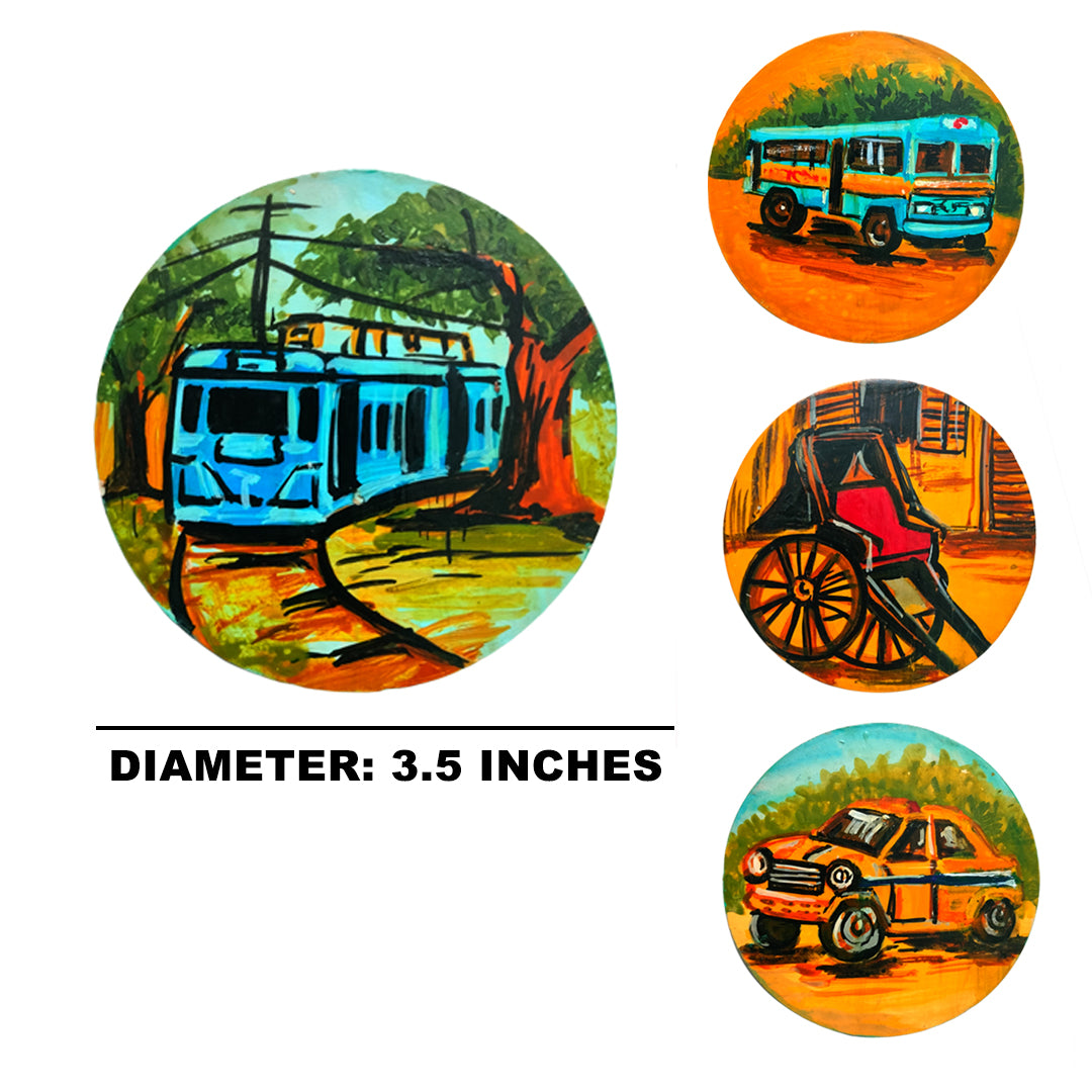 Engineered wood handpainted Transport inspired Coasters art –  | Engineered wood handpainted coaster decor