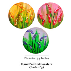 Hand Painted Floral Coasters Pack of 3