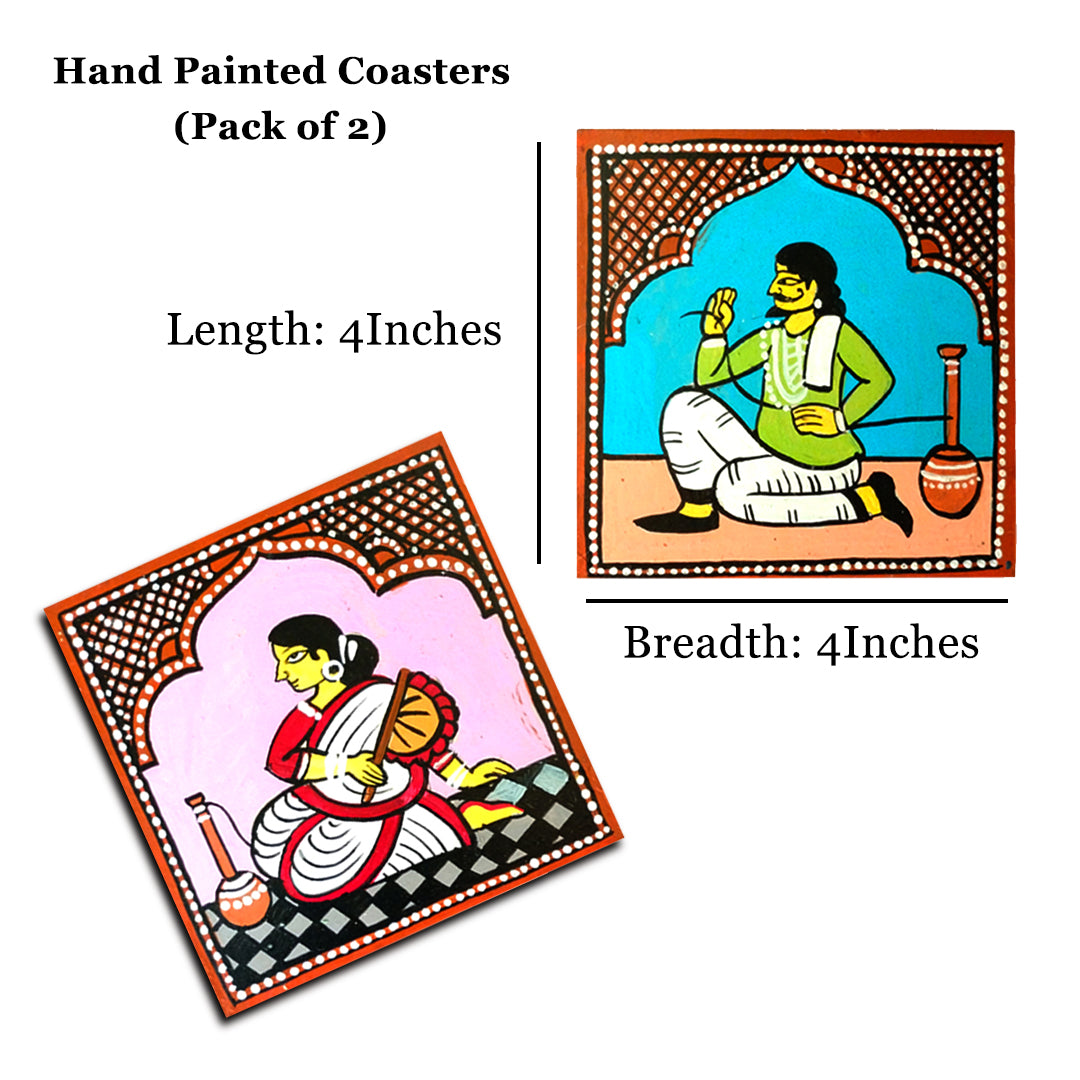 Wooden handpainted Babuculture inspired Coasters art Set Of 2  | Wooden handpainted coaster decor