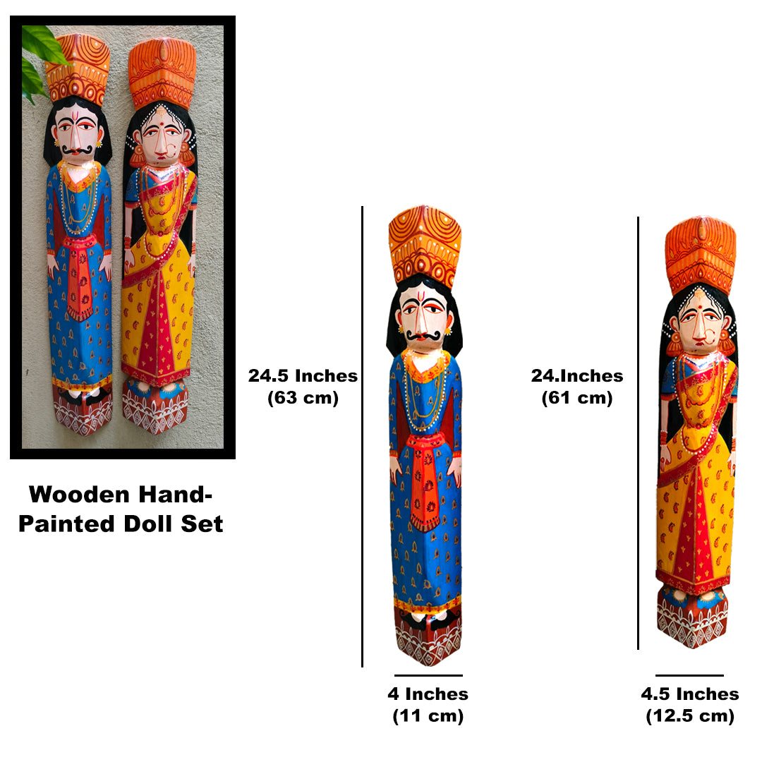 Craftooba Large Wooden Handpainted Couple Dolls for Home Decor Set of 2  | Doll | Handpainted Doll | Wooden Doll | Home Decor |