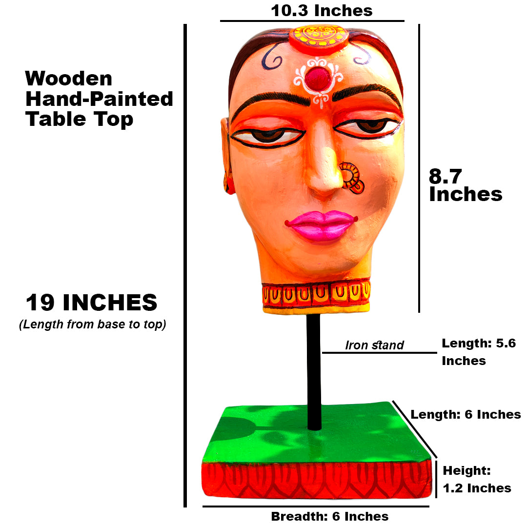 Craftooba Wooden Women Face Sculpture with stand table top decor. | Wooden decor | Table top decor |