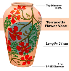 Hand Painted Floral Terracotta Vas- Table Top Decor- Home Decor