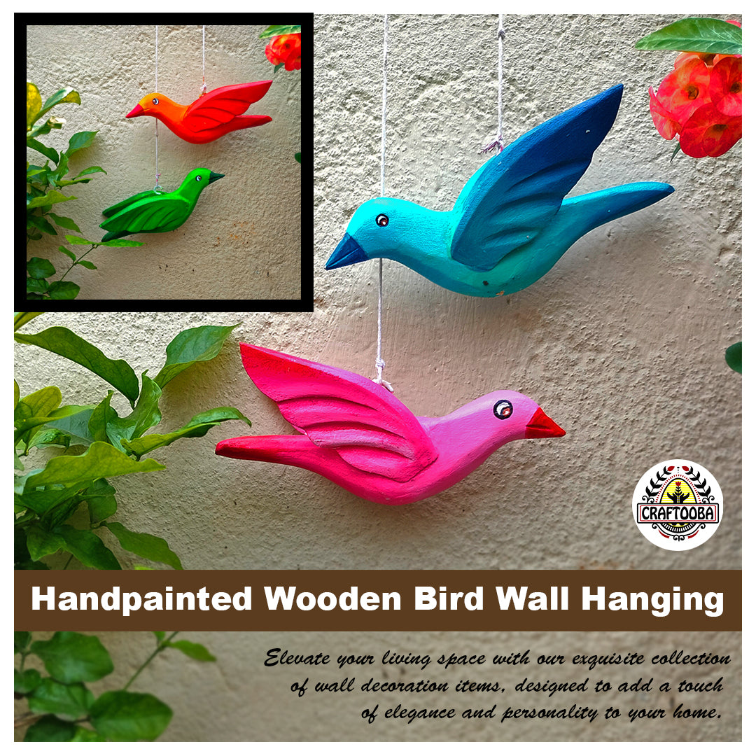 Craftooba Hand colorful wooden Bird wall Hanging for Home, Garden, Balcony, Office, Cafe, And Festival decoration.