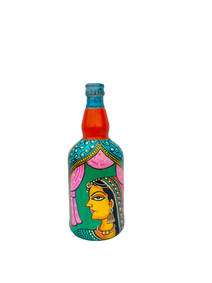 Hand Painted Glass Bottle Art for Home and Office Decor | Recycled Bottle Decor | Bottle Light| Bottle Vase | Glass Bottle Decor | Rajarani