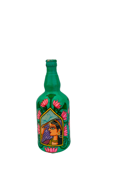 Hand Painted Glass Bottle Art for Home and Office Decor | Recycled Bottle Decor | Bottle Light| Bottle Vase | Glass Bottle Decor | Kingqueenbottle