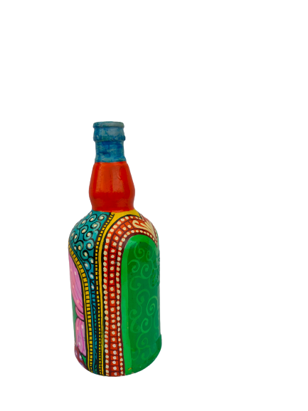 Hand Painted Glass Bottle Art for Home and Office Decor | Recycled Bottle Decor | Bottle Light| Bottle Vase | Glass Bottle Decor | Rajarani