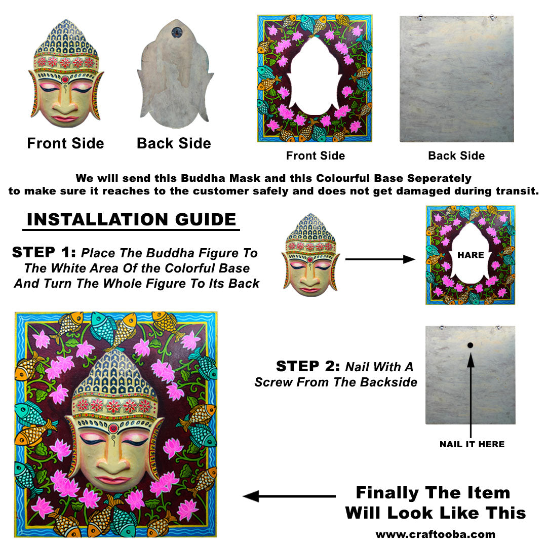 Craftooba Hand Painted and Hand Crafted Lord Buddha Mask Wall Hangings | Wall Decor | Home Decor | Office Decor |