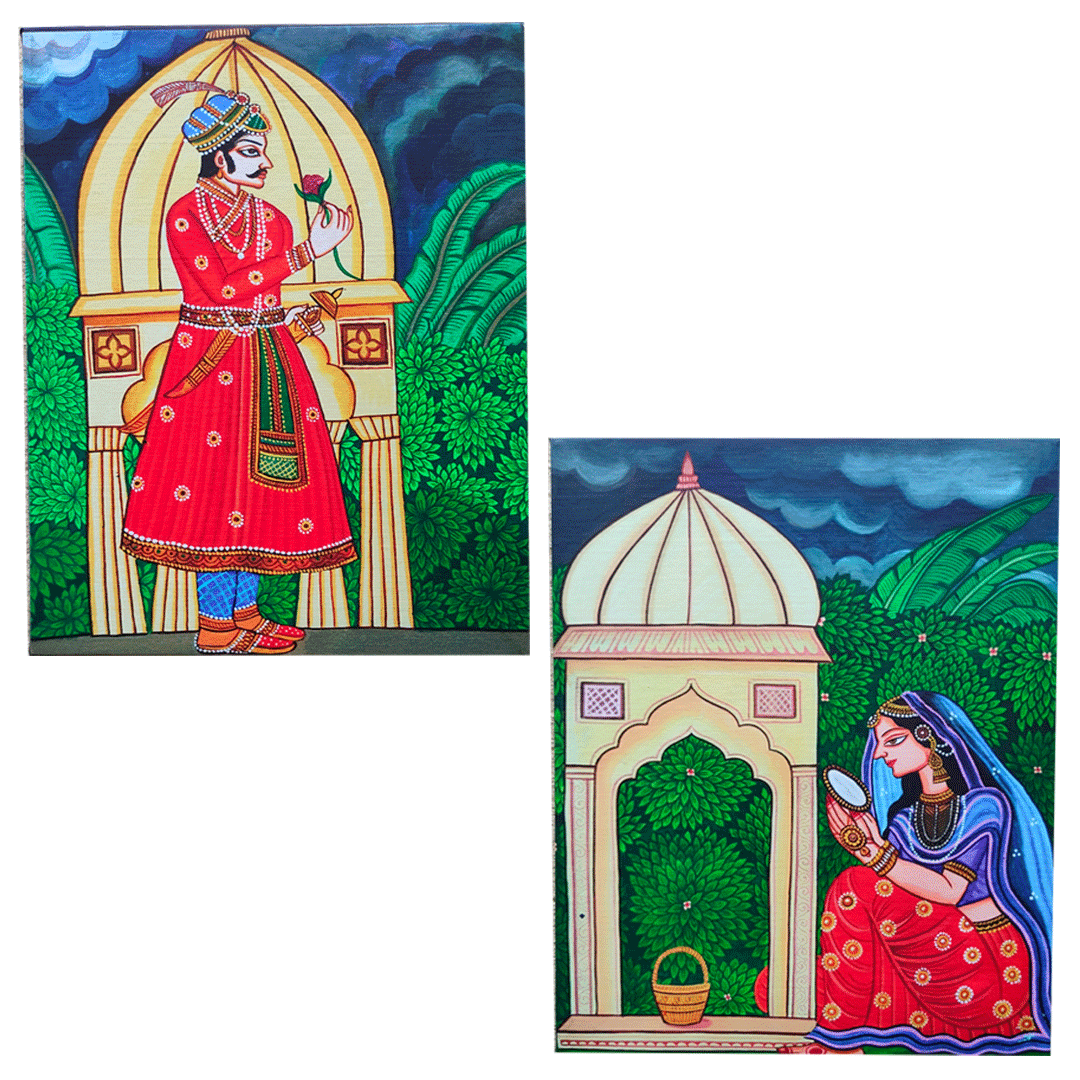 Craftooba Canvas Mughal Art Inspired King & Queen | Canvas | Stretched Canvas Art Print