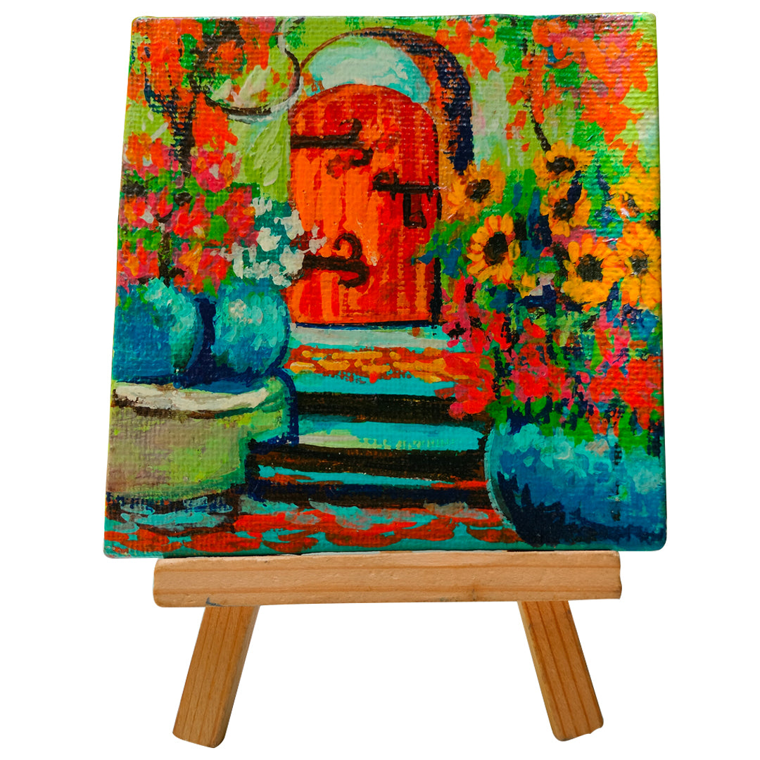 Original canvas painting | Small canvas (4 inches) with easel stand