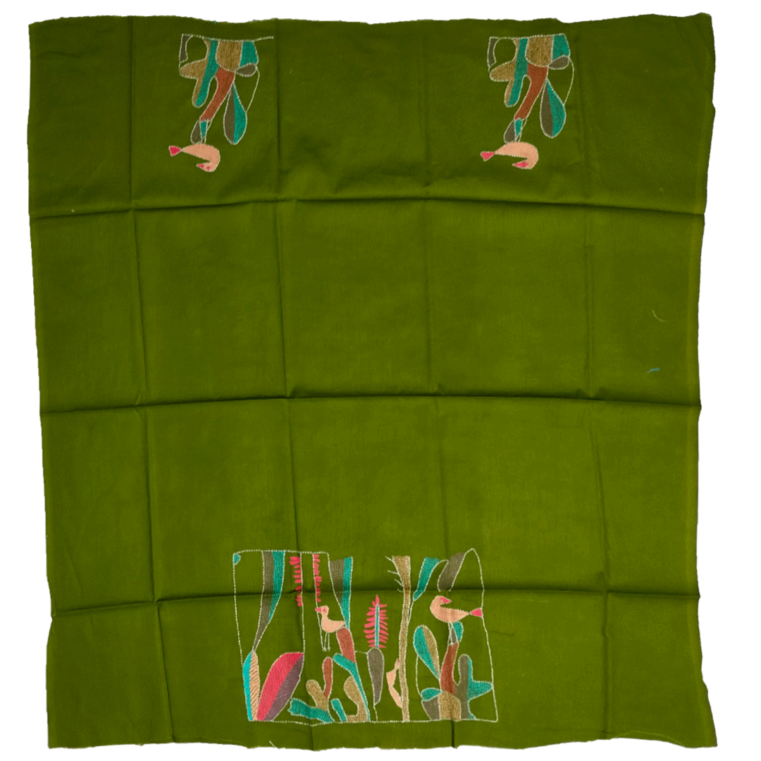 Craftooba Green Designer Blouse Piece | Blouse Material | Designer Blouse | Kantha Hand Embroidered Blouse Piece