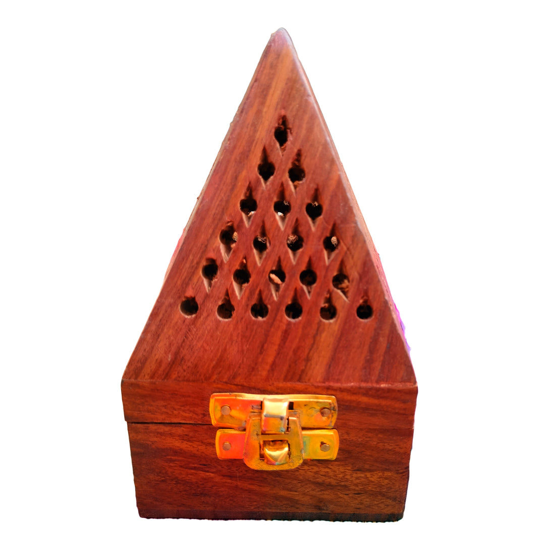 Craftooba Handmade Wooden Incense Sticks Holder Wooden Pyramid Incense Box Fragrance Stand Holder Agarbati Dhoop for Pooja (Without Drawer)