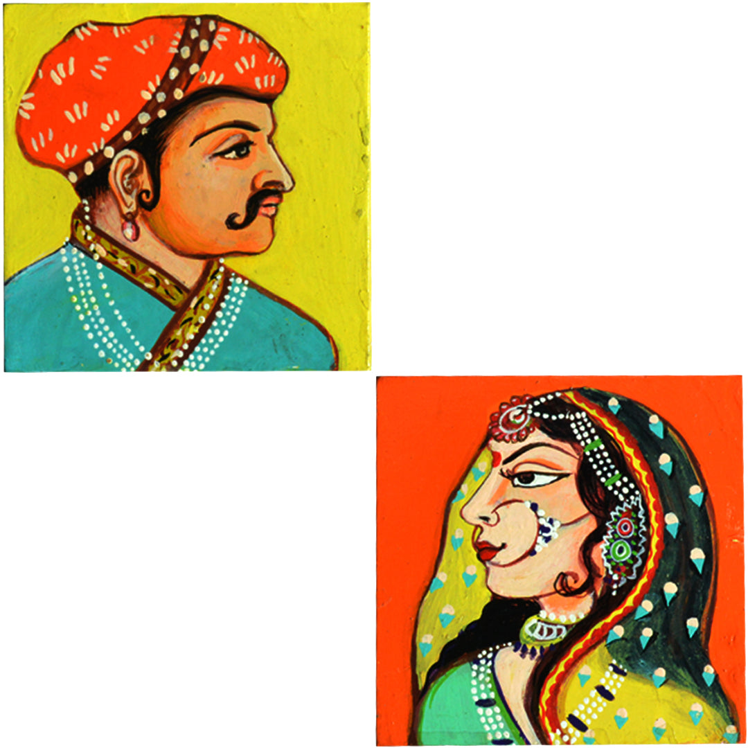 Wooden handpainted Raja and Rani inspired Coasters art Set Of 2  | Wooden handpainted coaster decor