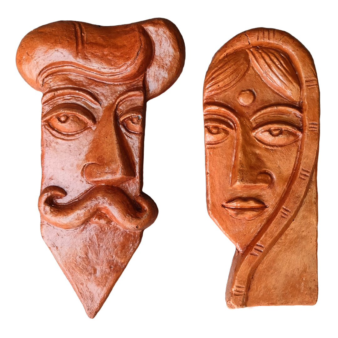 Terracotta Wall Masks – Traditional Man & Woman Combo