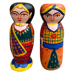 Craftooba Wooden Handpainted Couple Dolls for Home Decor Set of 2 IV | Doll | Handpainted Doll | Wooden Doll