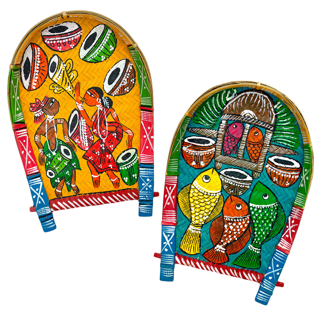 Craftooba Hand Craftted And Hand Painted Kulo Art Tribal Or Winnowing Clatter/Basket for Home Decor & Festival