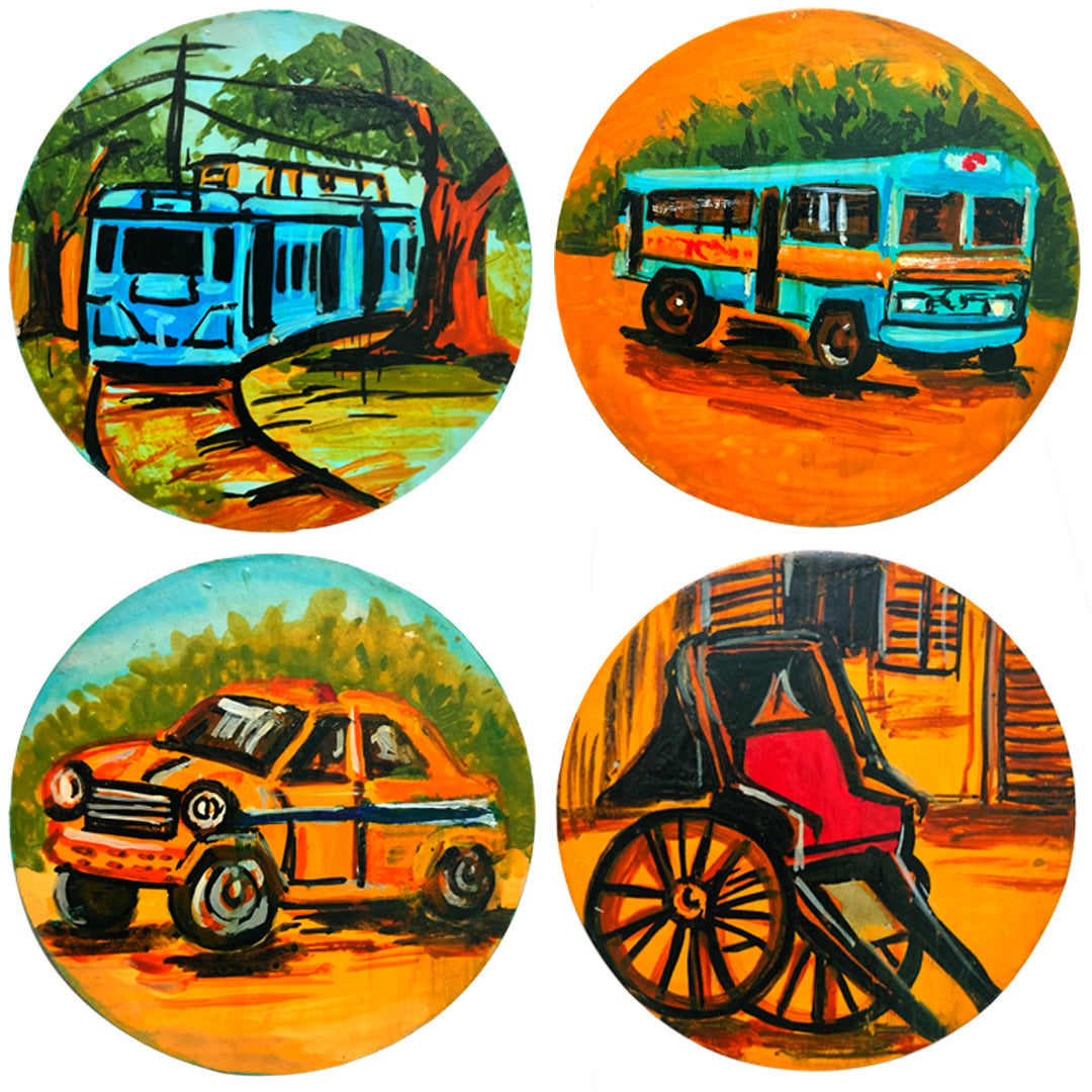 Engineered wood handpainted Transport inspired Coasters art –  | Engineered wood handpainted coaster decor