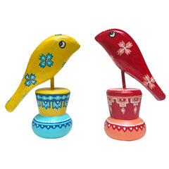 Craftooba Handpainted Wooden Bird showpiece Set-of-2 Yellow & Red | Wooden Birds | showpiece | Handpainted | Table top | Home Decor |