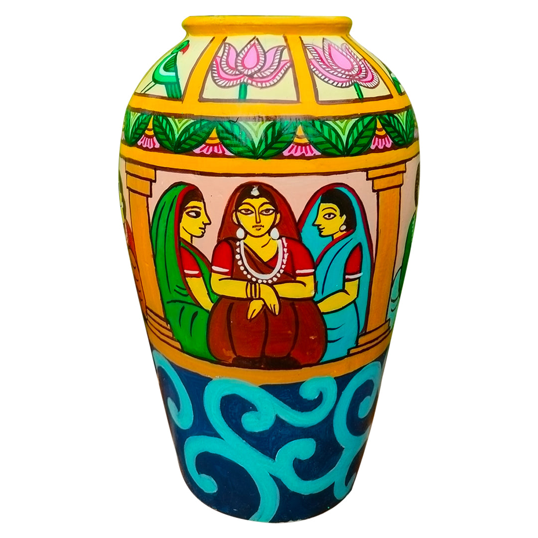 Hand Painted  Terracotta Vase- Table Top Decor- Home Decor