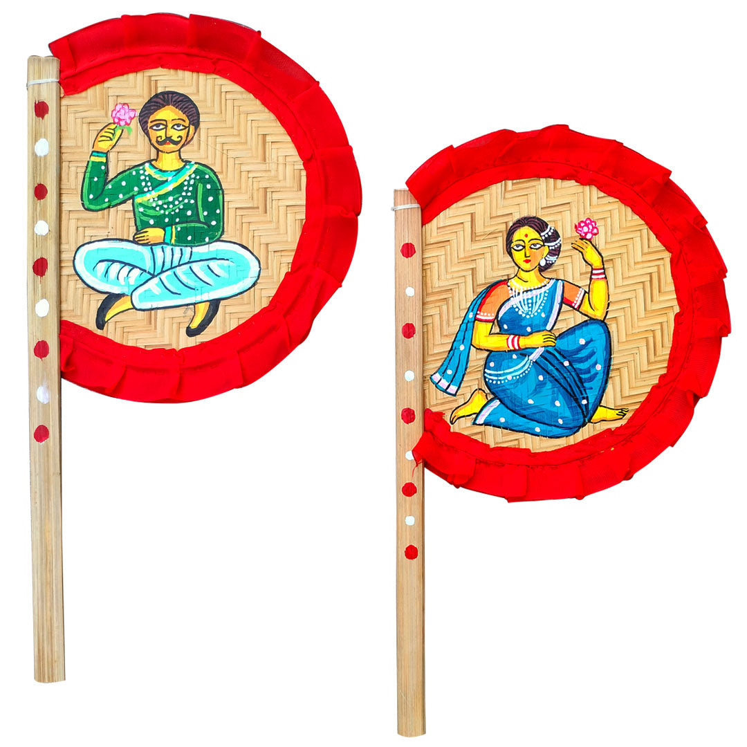 Craftooba Combo of Hand Painted Decorative Folk Art Bamboo Made Hand Fan (hatpakha) | Home Decor & Festival | Handmade & Handpainted Beautiful Traditional Hand Fan | Decor |