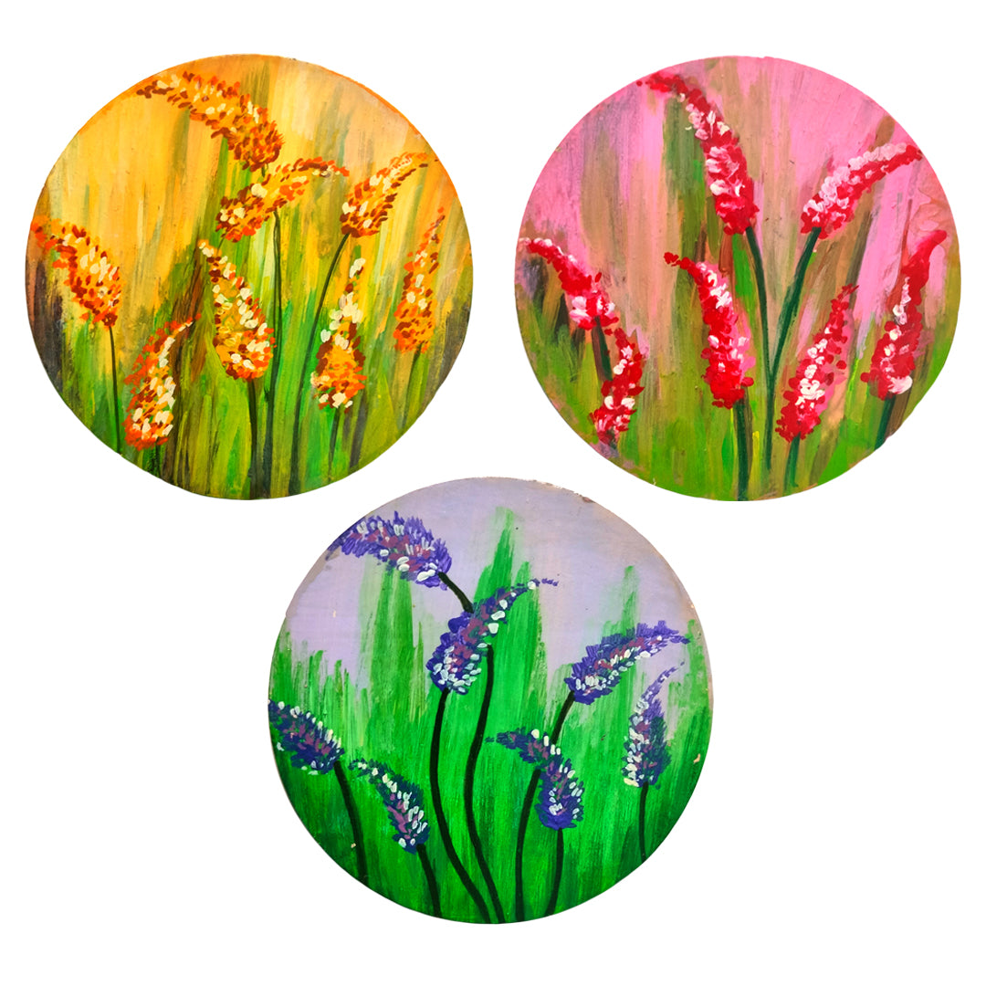 Hand Painted Floral Coasters Pack of 3