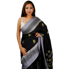 Craftooba Soft Cotton Black Kantha Embroidery Stitch Santipuri Saree | Ethnic Wear | Sarees for women | Women Wear | Hand Embroidered Saree | Kantha Stitch | Saree | Cotton saree |