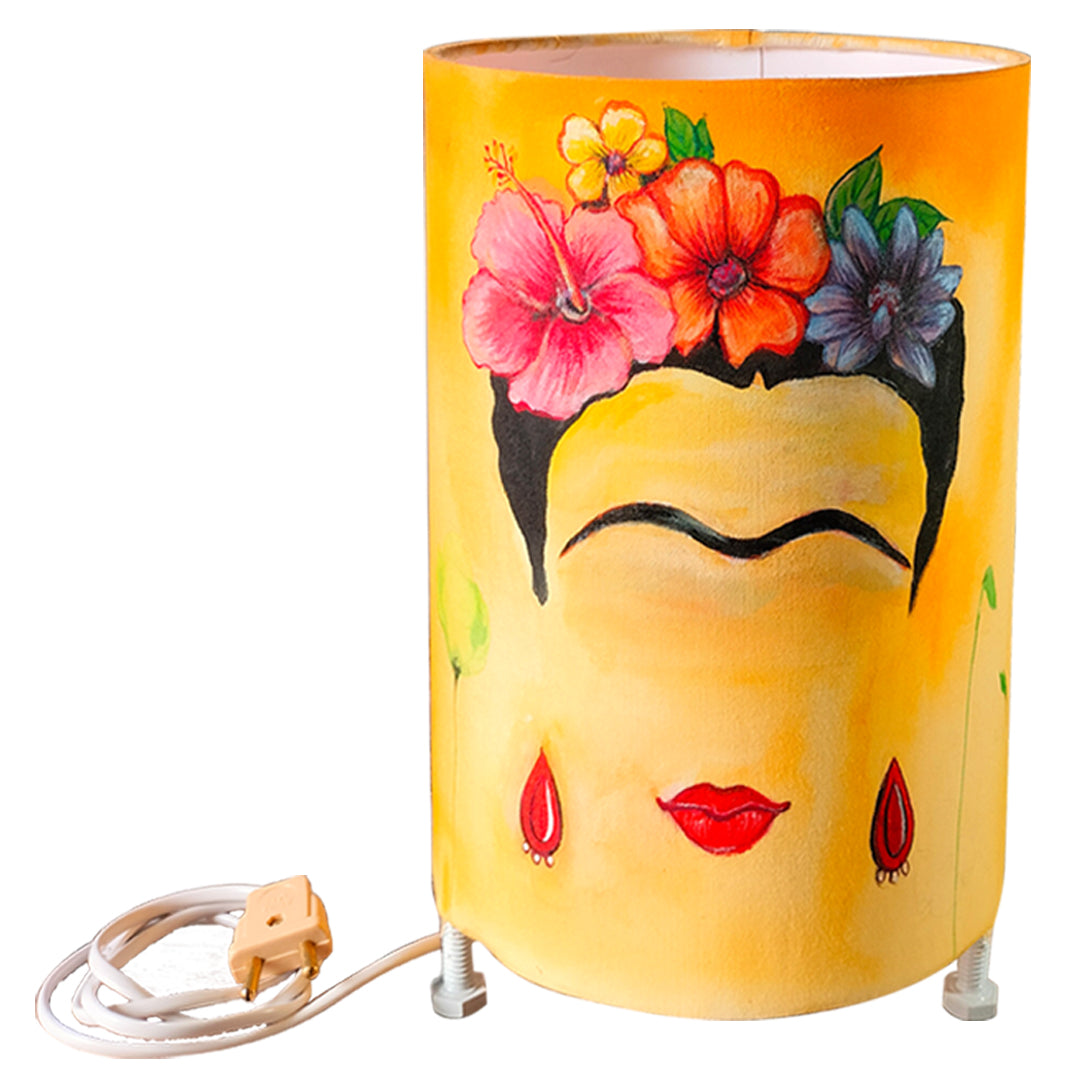 Craftooba hand painted Frida Kahlo portrait inspired round lamp shade | Hand Painted Table Lamp Shadee | For Bedroom | Home | Living Room | Bdside | Home Decor Items & Gift