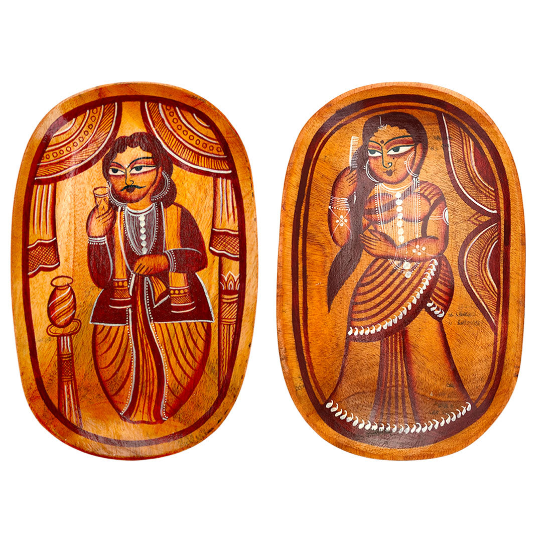 Craftooba Handcrafted Set of 2 Wooden Trays with Kalighat Patachitra – Babu & Bibi Design | Trays | Wooden Tray | Handpainted Trays | Decorative Trays | Serving Tray | Table Top | Decor |