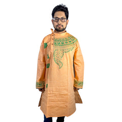 Craftooba Hand Painted Cotton Light Orange Colour Punjabi for Men | Punjabi | Ethnic Wear | Clothing | Kurta | Kurta for Men