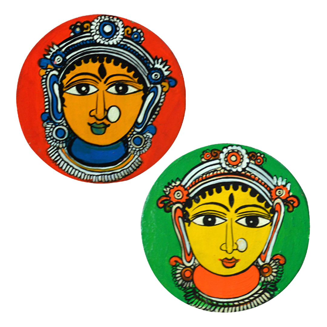 Wooden handpainted Maa Durga Inspired Coasters art Set Of 2 –  | Wooden handpainted coaster decor