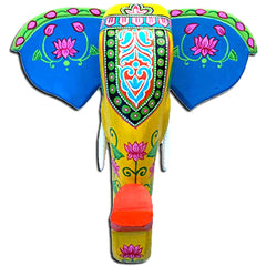 15-Inch Wooden Hand-Carved & Hand-Painted Elephant Head Wall Décor