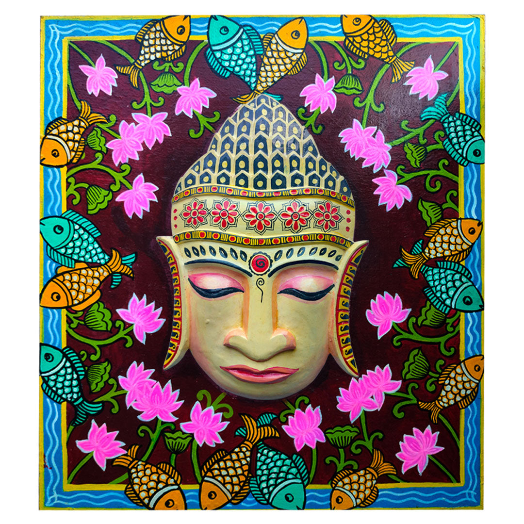 Craftooba Hand Painted and Hand Crafted Lord Buddha Mask Wall Hangings | Wall Decor | Home Decor | Office Decor |