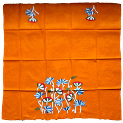 Hand-Embroidered 100% Cotton Blouse Fabric – Orange with Lotus Floral Motif | Blouse Material | Designer Blouse | Kantha Hand Embroidered Blouse Piece