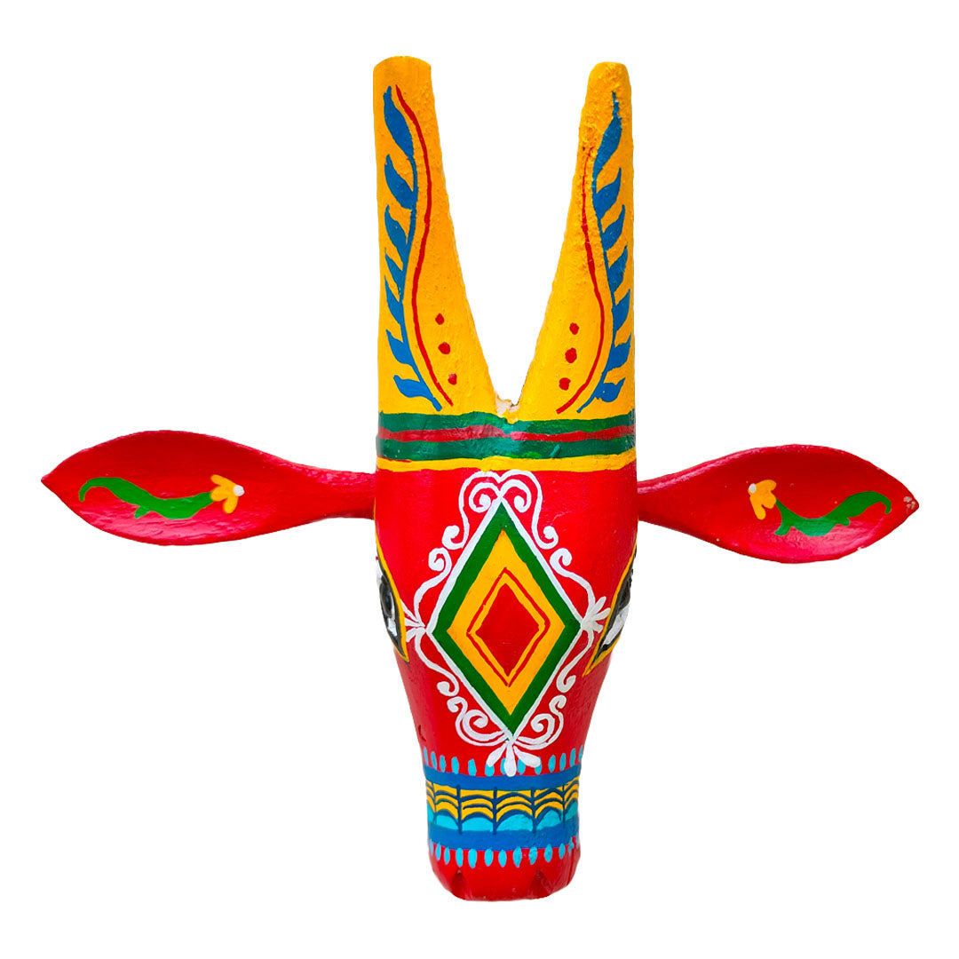 Handcrafted Wooden Cow Head Wall Decor | 6 Inches | Oachira Festival Kerala Inspired | Vastu Positive Home Decor