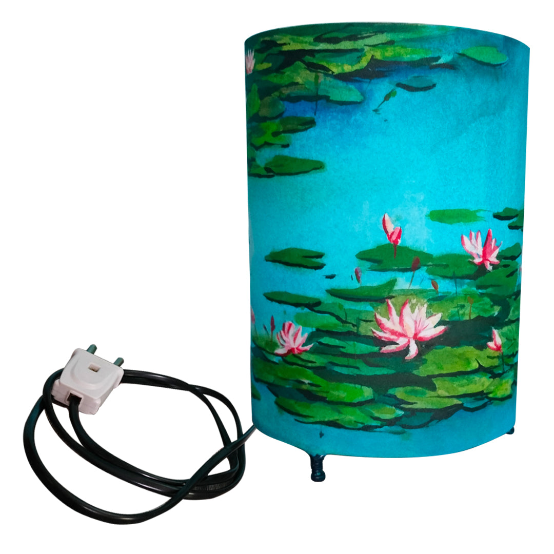 Craftooba Water lilies hand painted round lamp shade | Hand Painted Table Lamp Shade | For Bedroom | Home | Living Room | Bedside | Home Decor Items & Gift